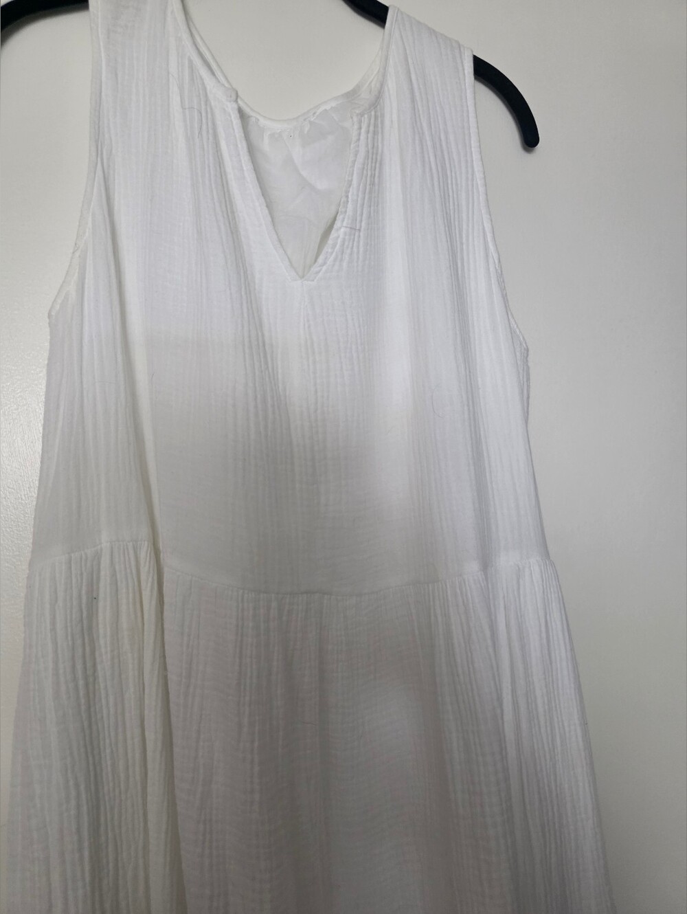 Sleeveless White V-Neck Textured Tank Dropped Waist  Dress. Completely Lined